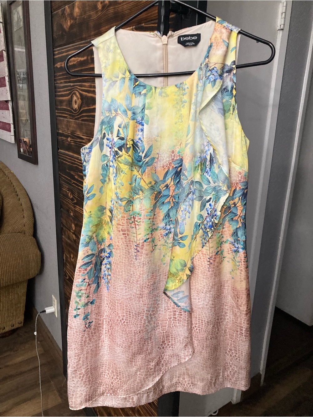 bebe Pastel Floral Midi Dress in Yellow, Pink & Blue